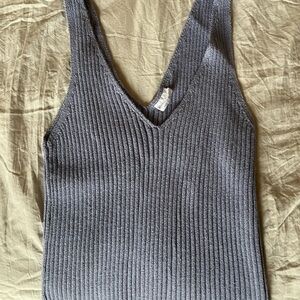 Gray Ribbed Knit Women's Top